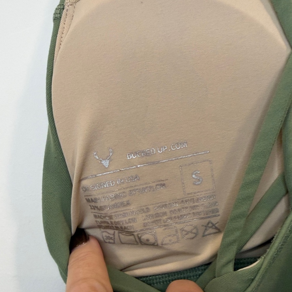 Olive Green Sports Bra Bucked Up - Picture 2 of 3